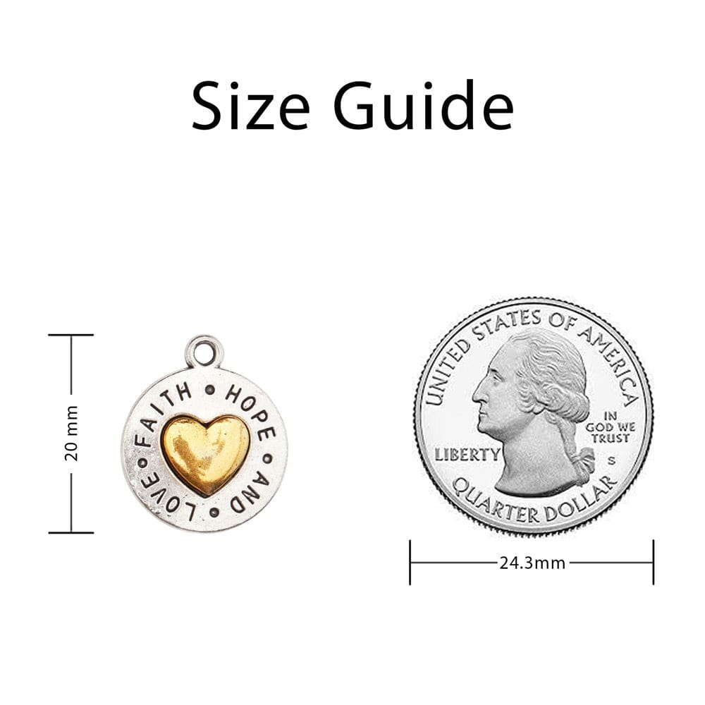 Circle of Faith, Love, and Hope charm Measurement guide