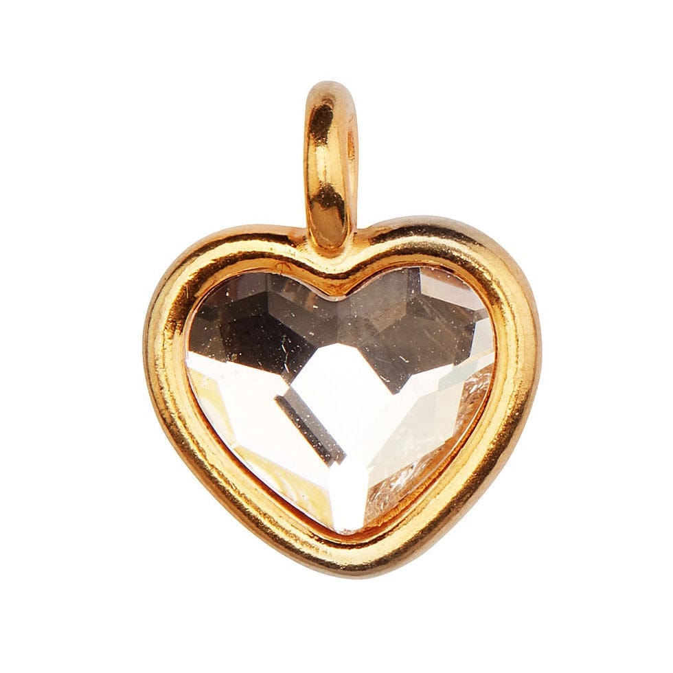 Clear crystal heart charm gold