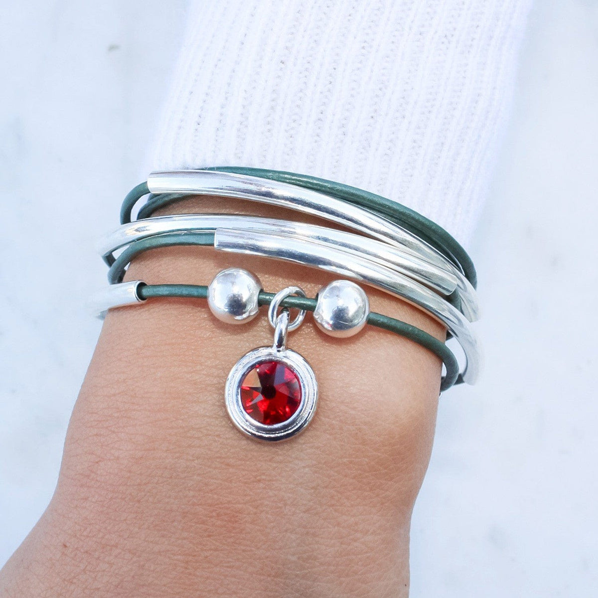 January Birthstone Garnet Red Crystal Charm - Silver Birthstones