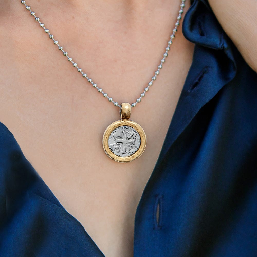 Gold cross Medallion on Adjustable Stainless Steel Necklace