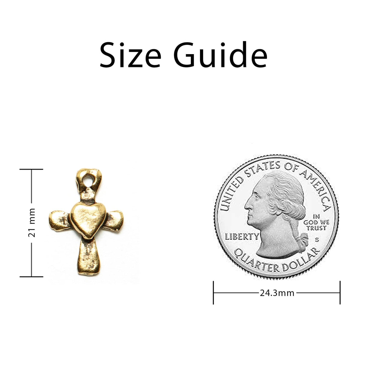Gold Cross Heart Charm Sizing Guide