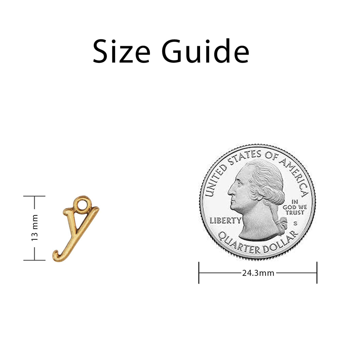 Gold Script Initial Z Charm Sizing Guide