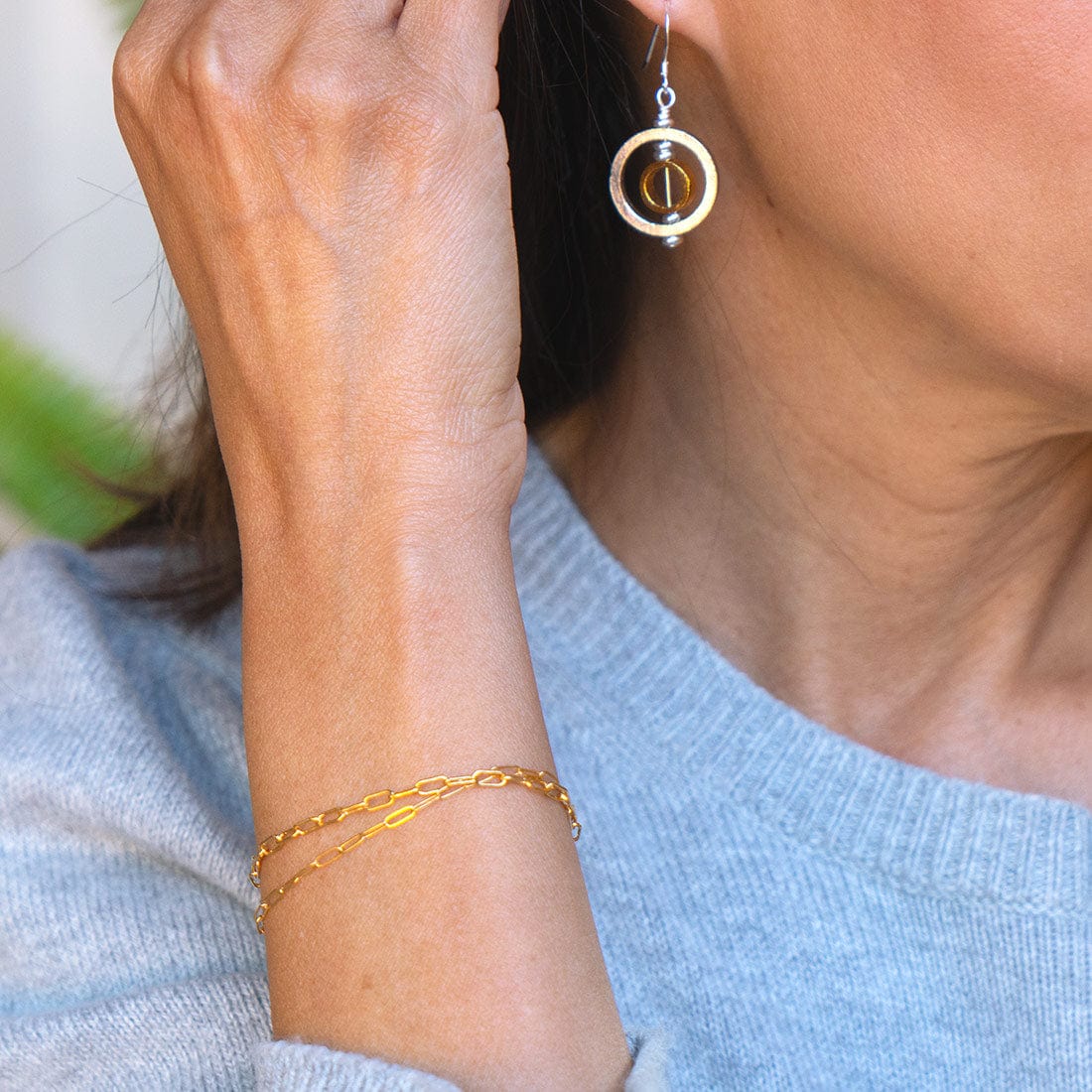 Griffin and Gwyneth Stacked Gold-Filled Bracelets with Moonlight Earrings