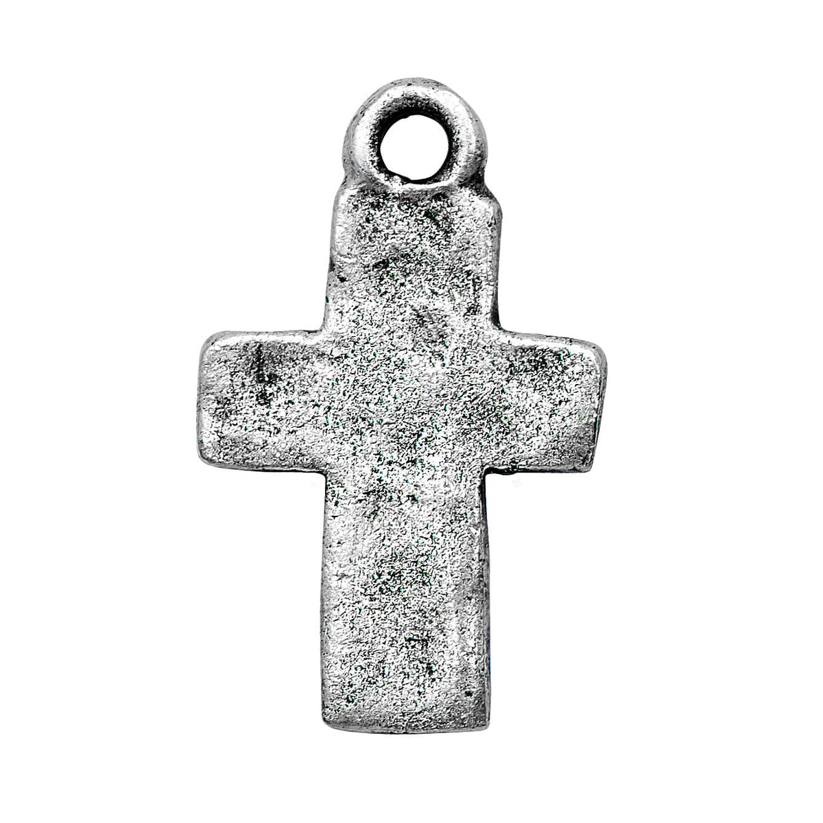 Hammered Cross Charm in Silver 