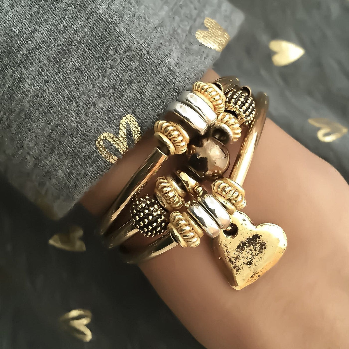 Hammered Heart Gold Charm on Ginger Goldplate in Metallic Bronze Leather