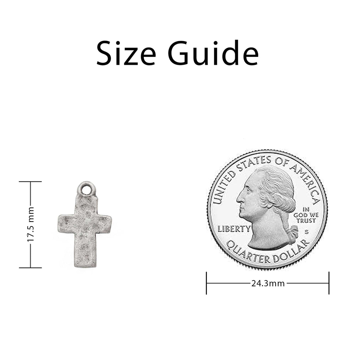 Hammered Cross in Silver Charm - Sizing Guide