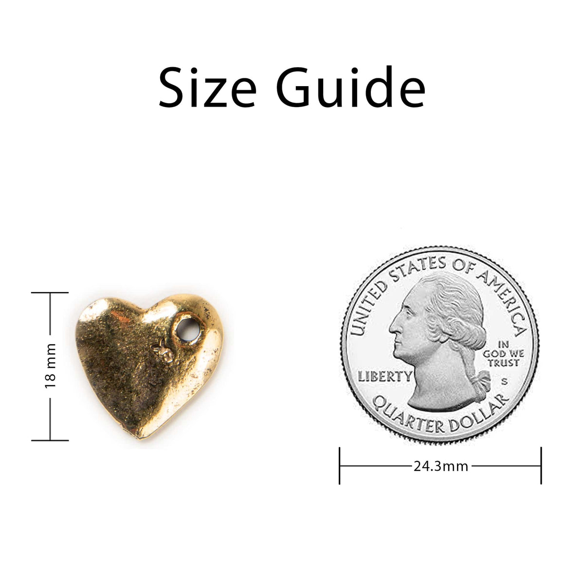 Hammered Heart Gold Plated Charm - Sizing Guide