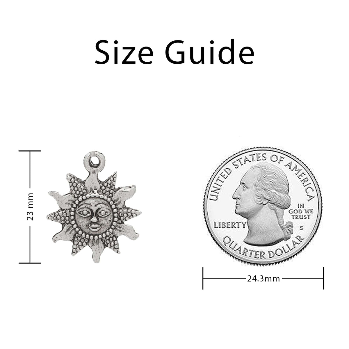 Happy Sun Silver Charm Sizing Guide