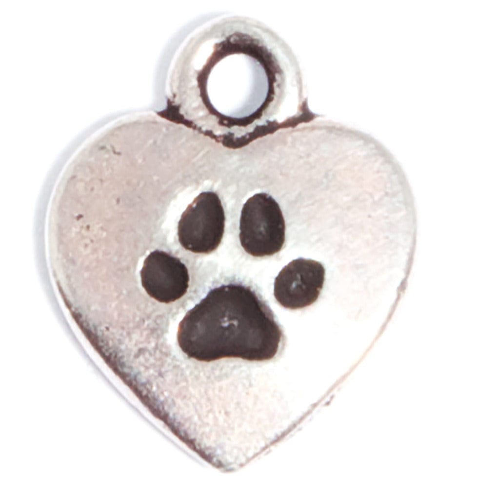 Heart paw silver charm
