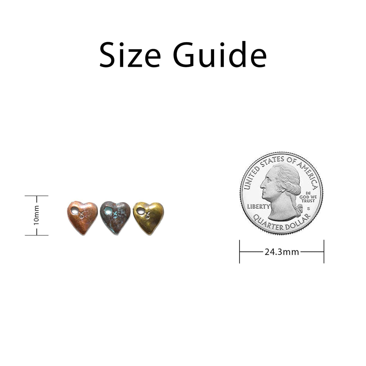 Hearts tricolor trio charm set sizing guide