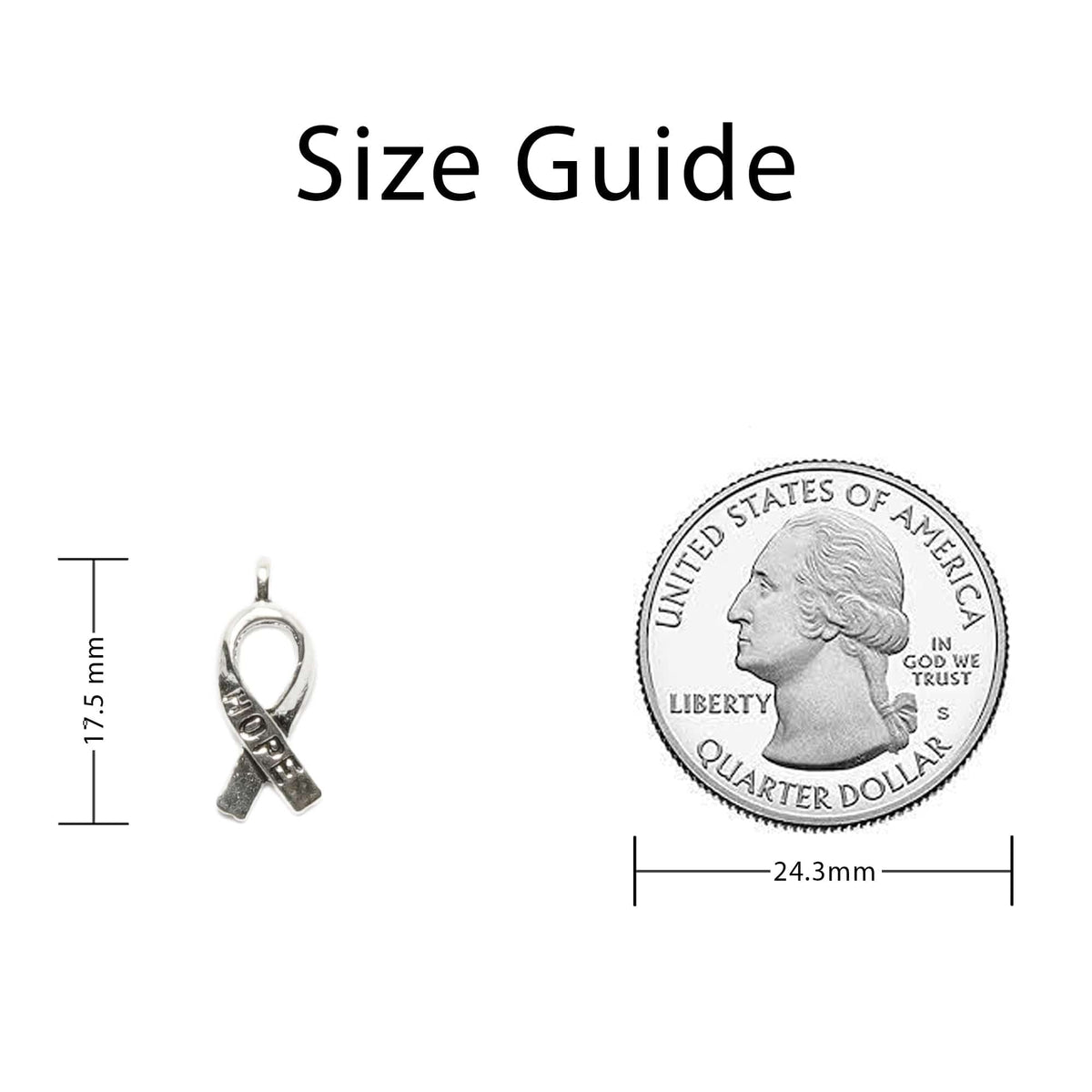 Hope ribbon charm sizing guide