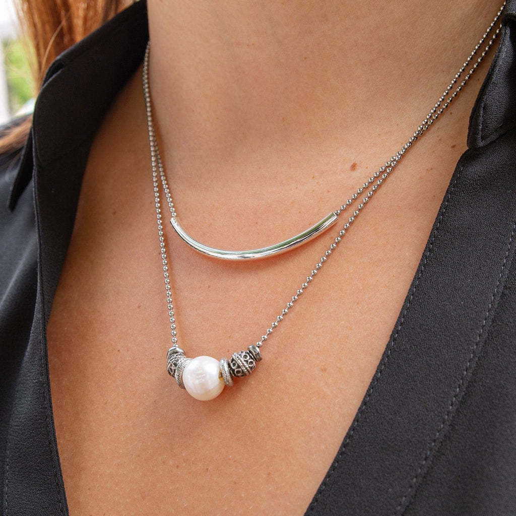 Jasmine Layered Freshwater Pearl Necklace – Silver