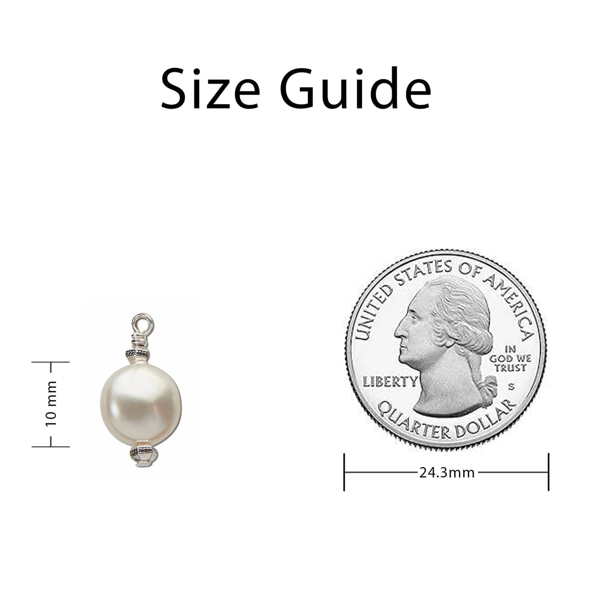 June Birthstone Pearl Charm measurement guide