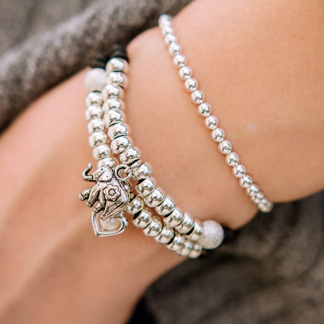 Karma Bracelet with Elephant, Heart, and Pearl on Black Ziggy Sterling Bracelet