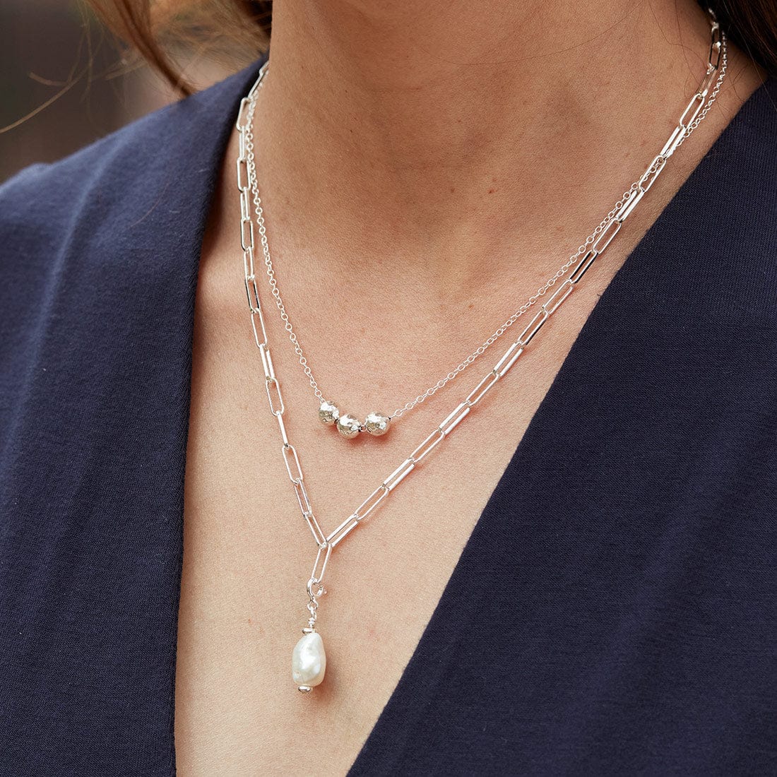 Keeley Sterling Silver Ball Necklace with Chopin Baroque Pearl