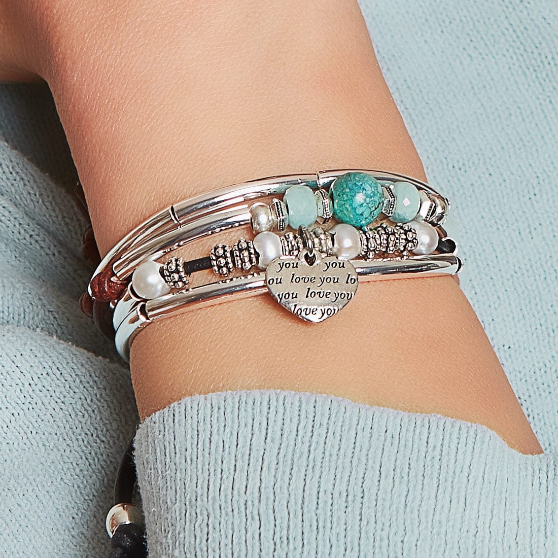 Kendall Silver Bracelet with Loving Words Charm and St. Barts Adjustable Bracelet