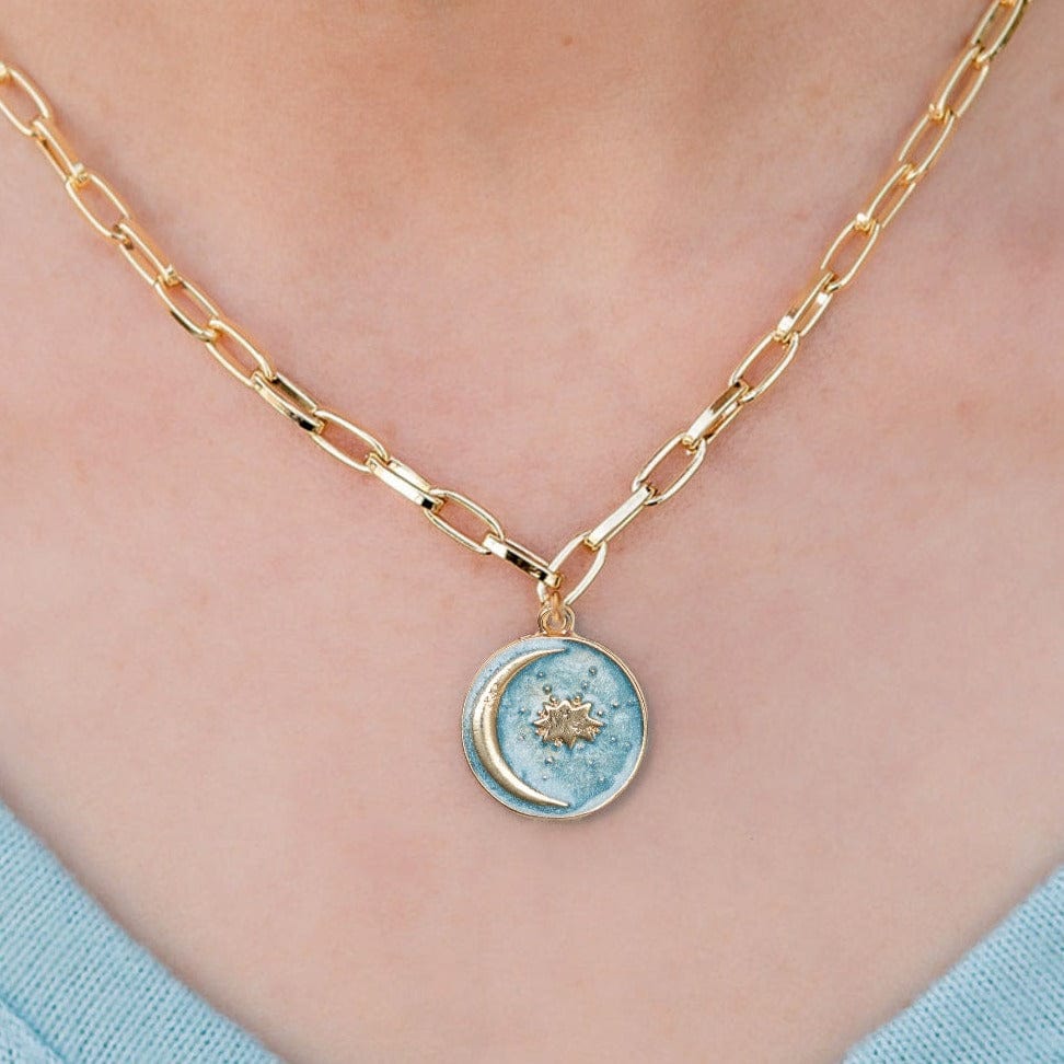 Kinsley Gold Chain Necklace with Blue Moon Celestial Pendant