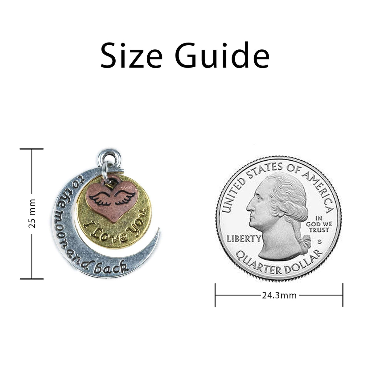 Love You to the Moon and Back Tricolor Pendant Sizing Guide