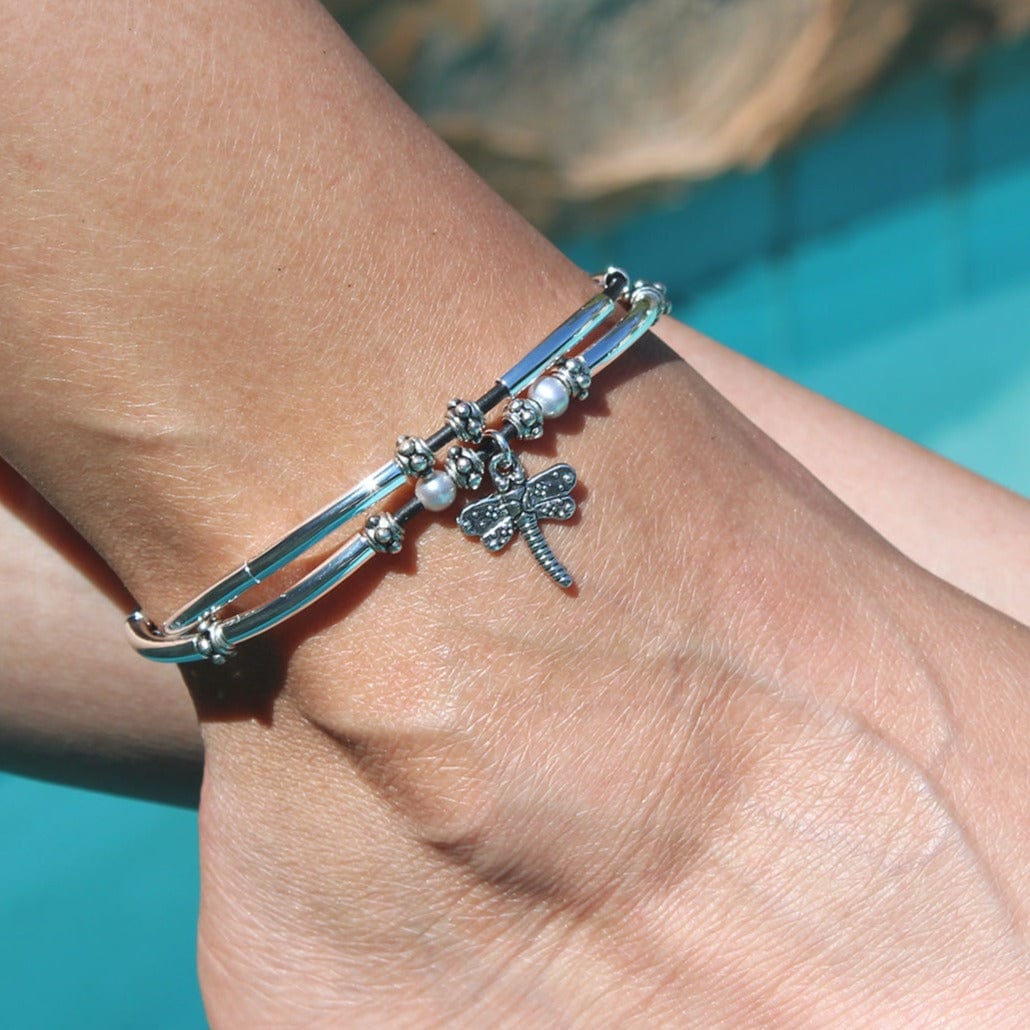 Lucy Natural Black Leather Anklet with Dragonfly Charm
