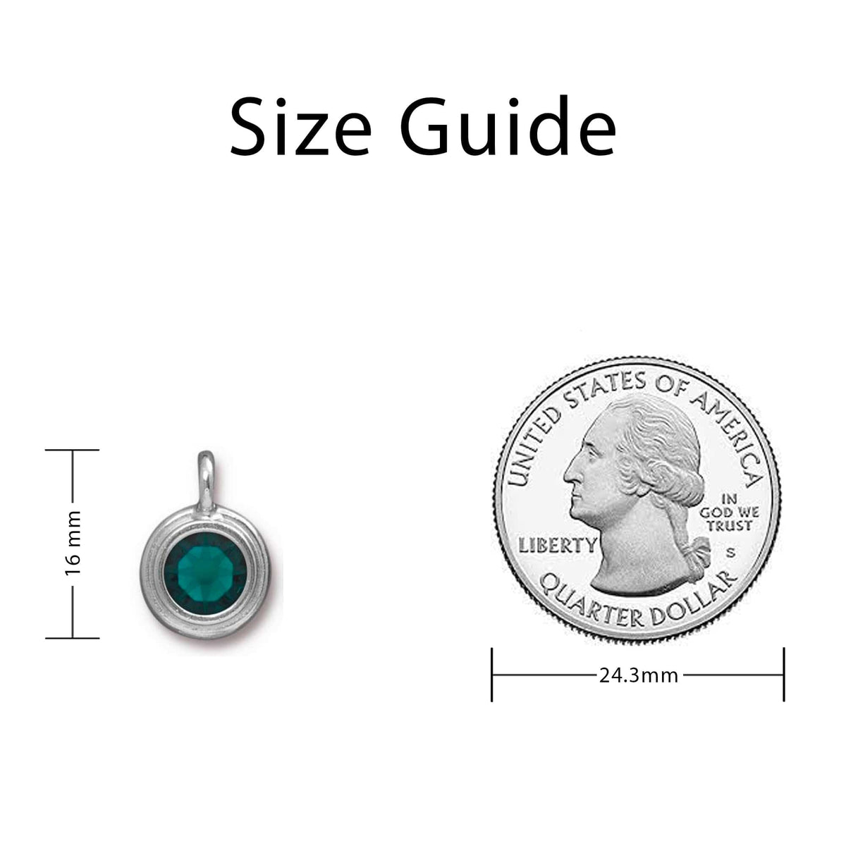 May Emerald Crystal Charm Sizing Guide