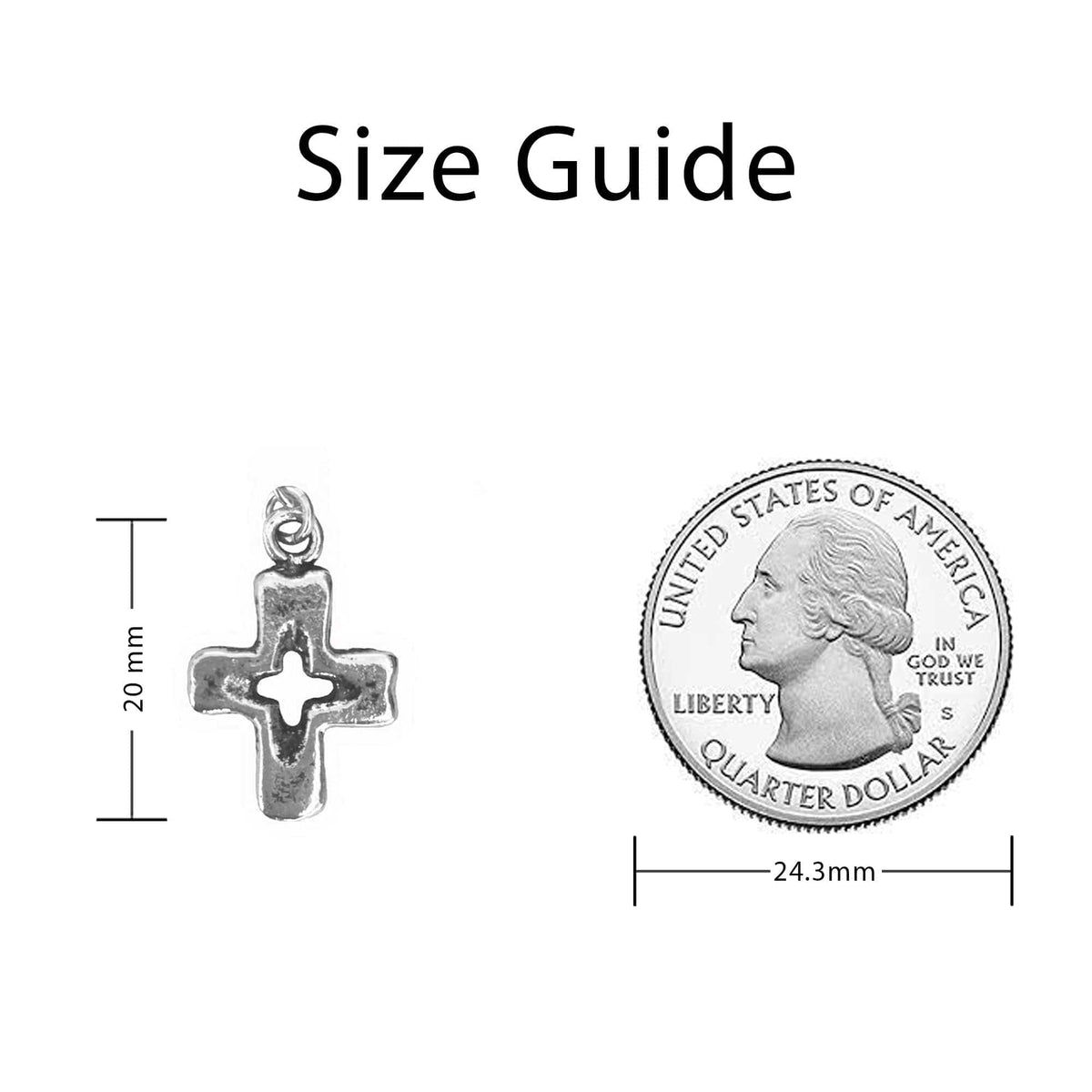 Measurement Image Open Cross Silver Charms