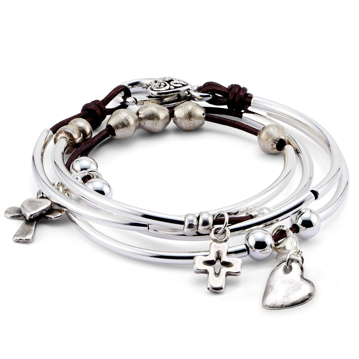 Mini Addie Cross Trio charm bracelet studio - Met Maroon leather