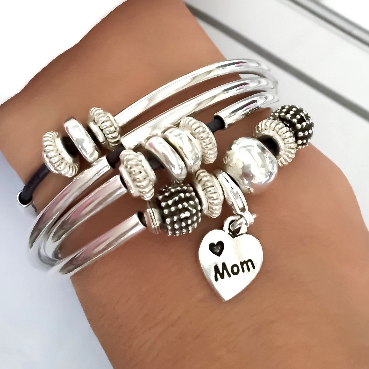 Silver Heart Charm with XOXO I Love Mom
