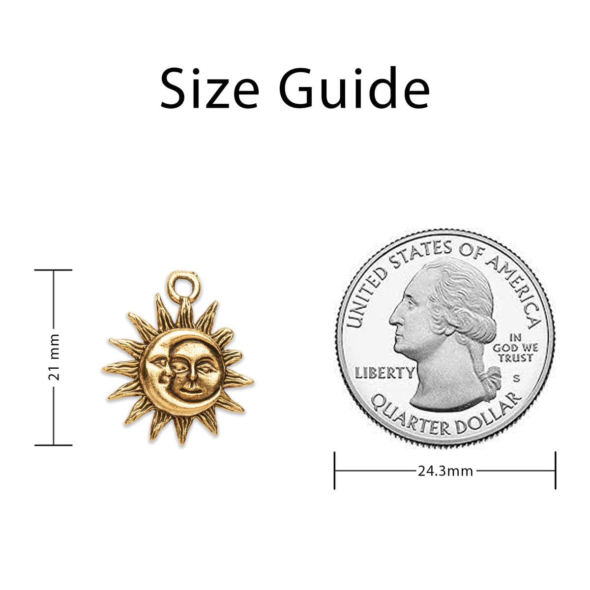 Moon Sun Charm Gold Sizing Guide