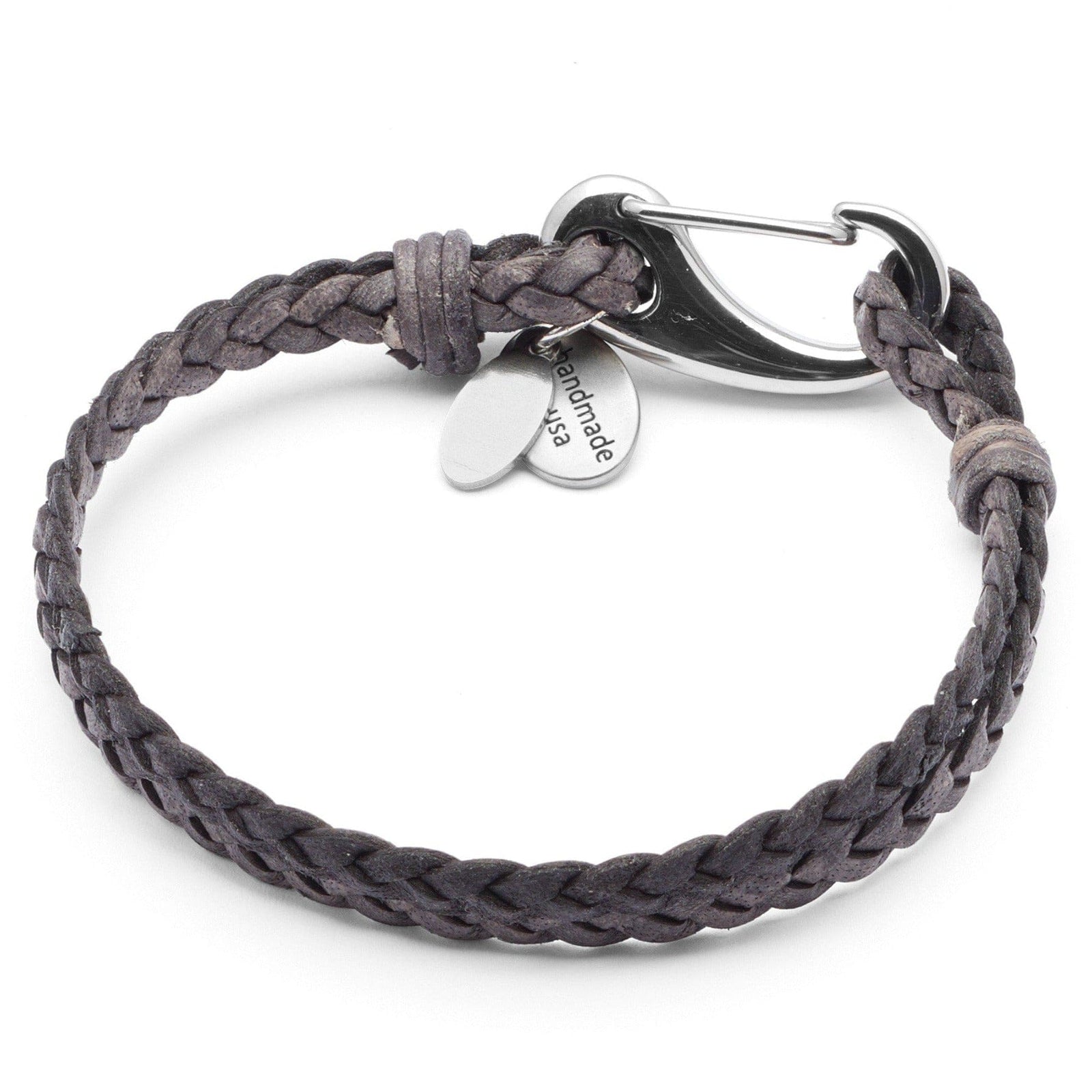 Nick Brown =Braided Leather Wrap Bracelet in Natural Gray Leather with Stainless Steel Clasp