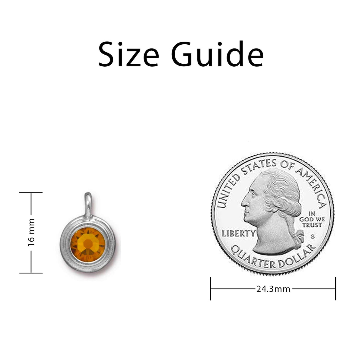November Citrine Crystal Charm Sizing Guide