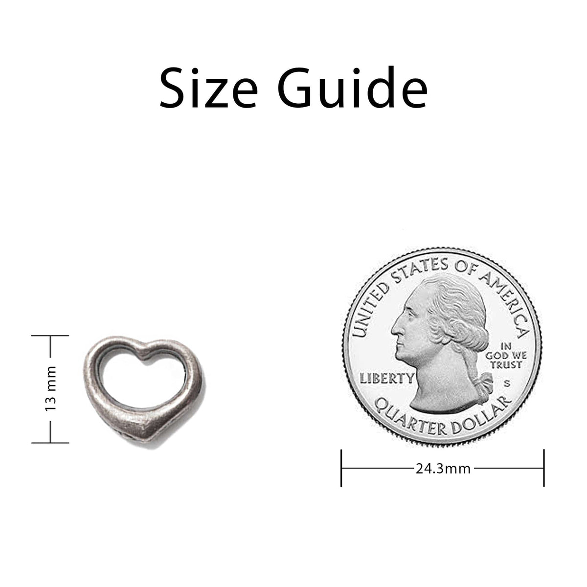 Open Heart Charm Sizing Guide