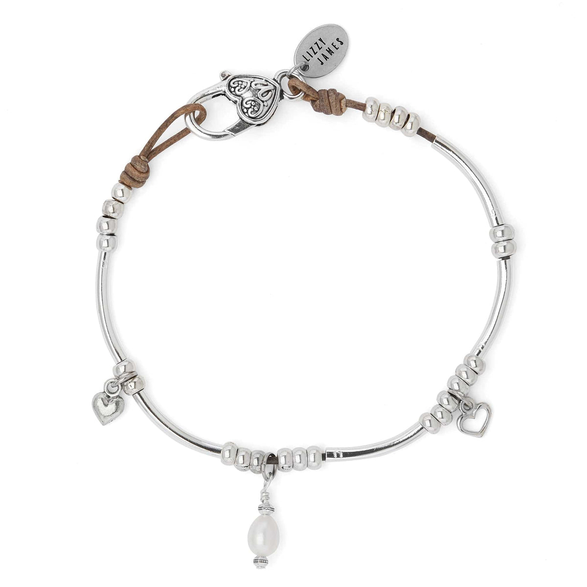 Freshwater Pearl &amp; Silver Anklet with Two Silver Hearts