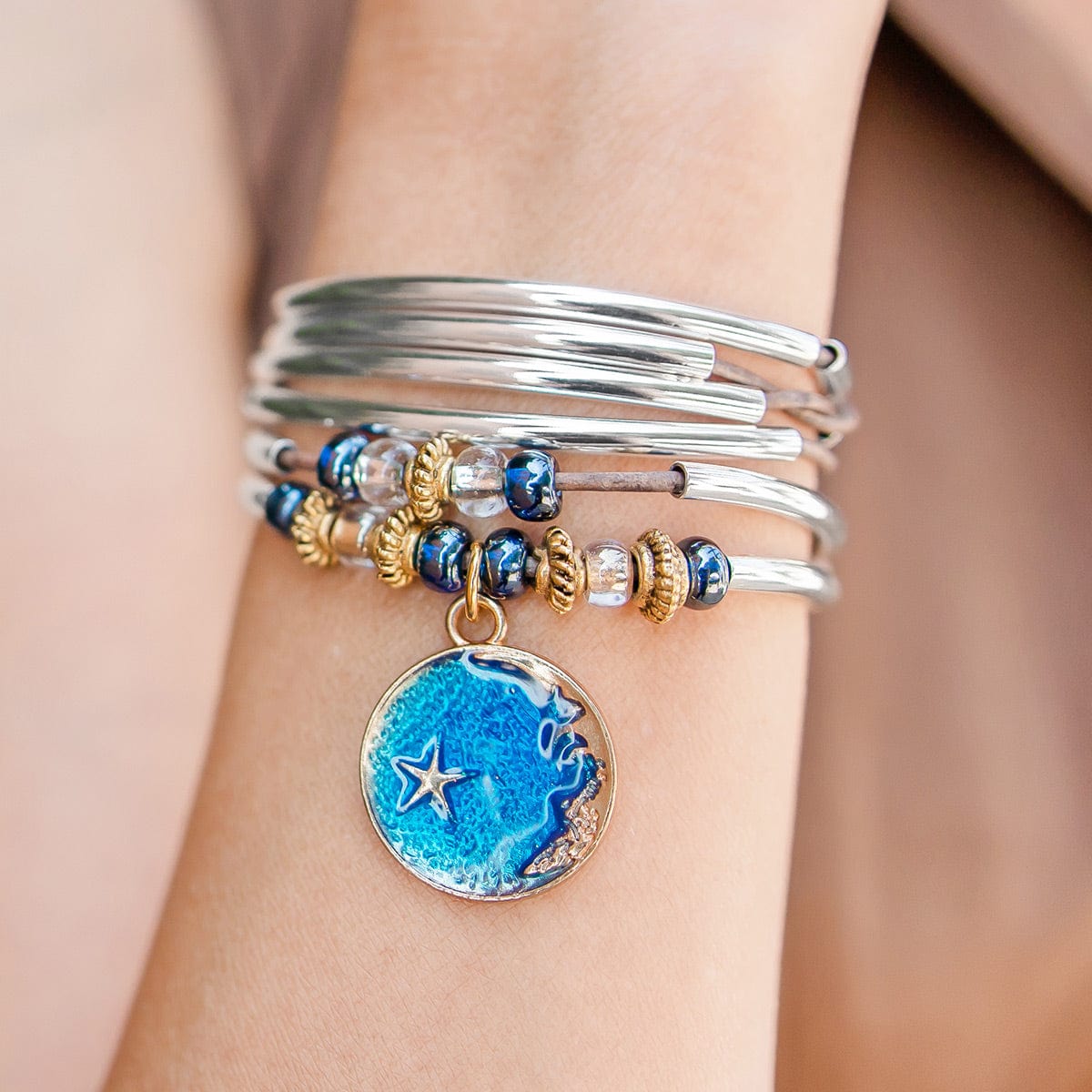 enamel moon star ocean Celestial Pendant