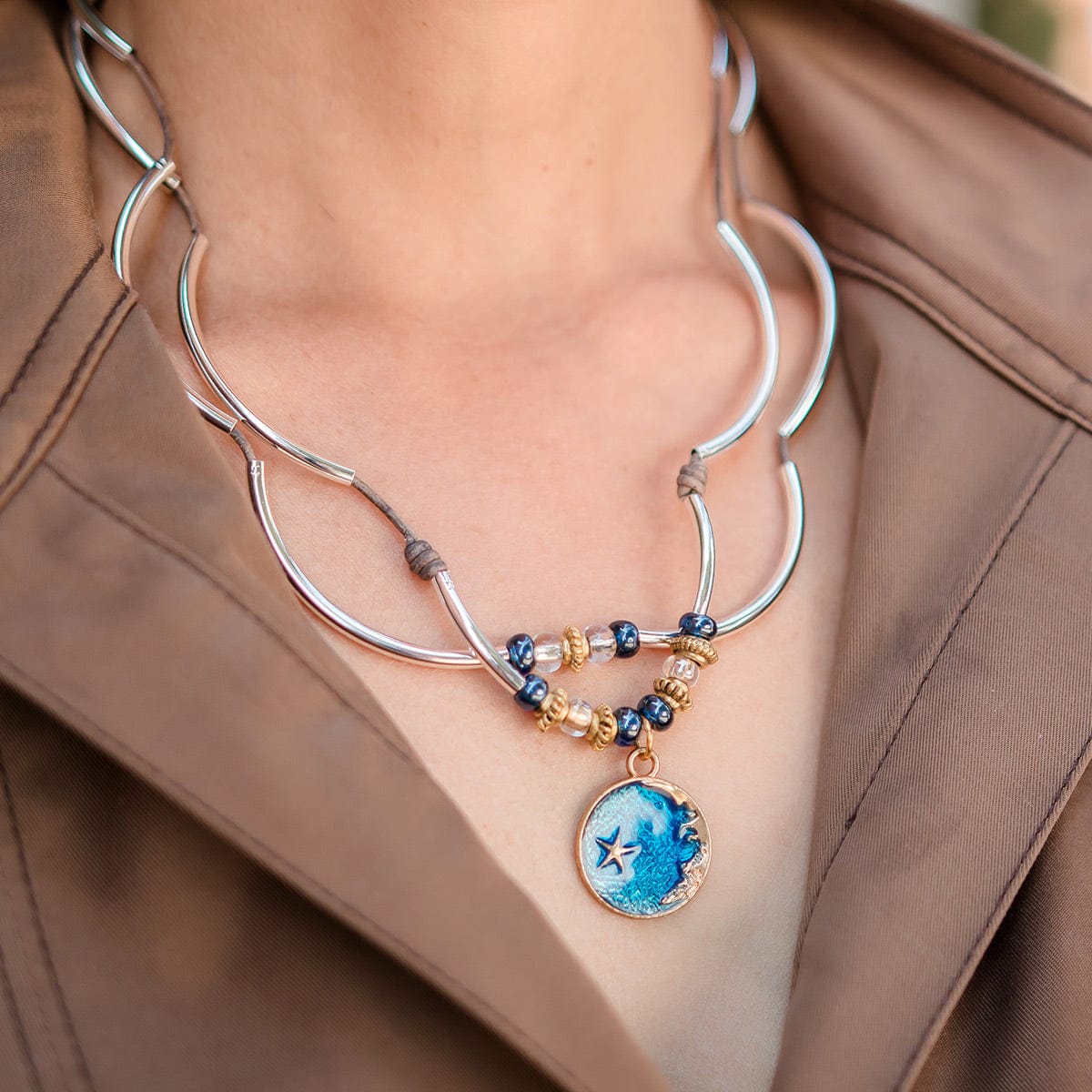 Shibon Necklace with Enamel Moon