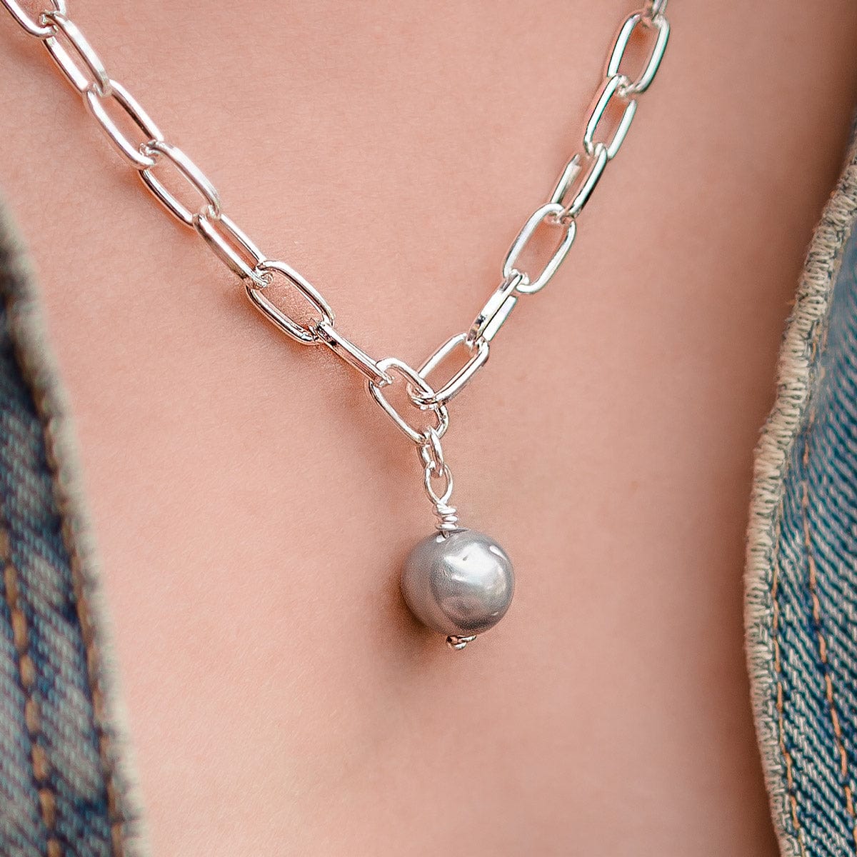 Silver Pearl Chunky Chain Necklace