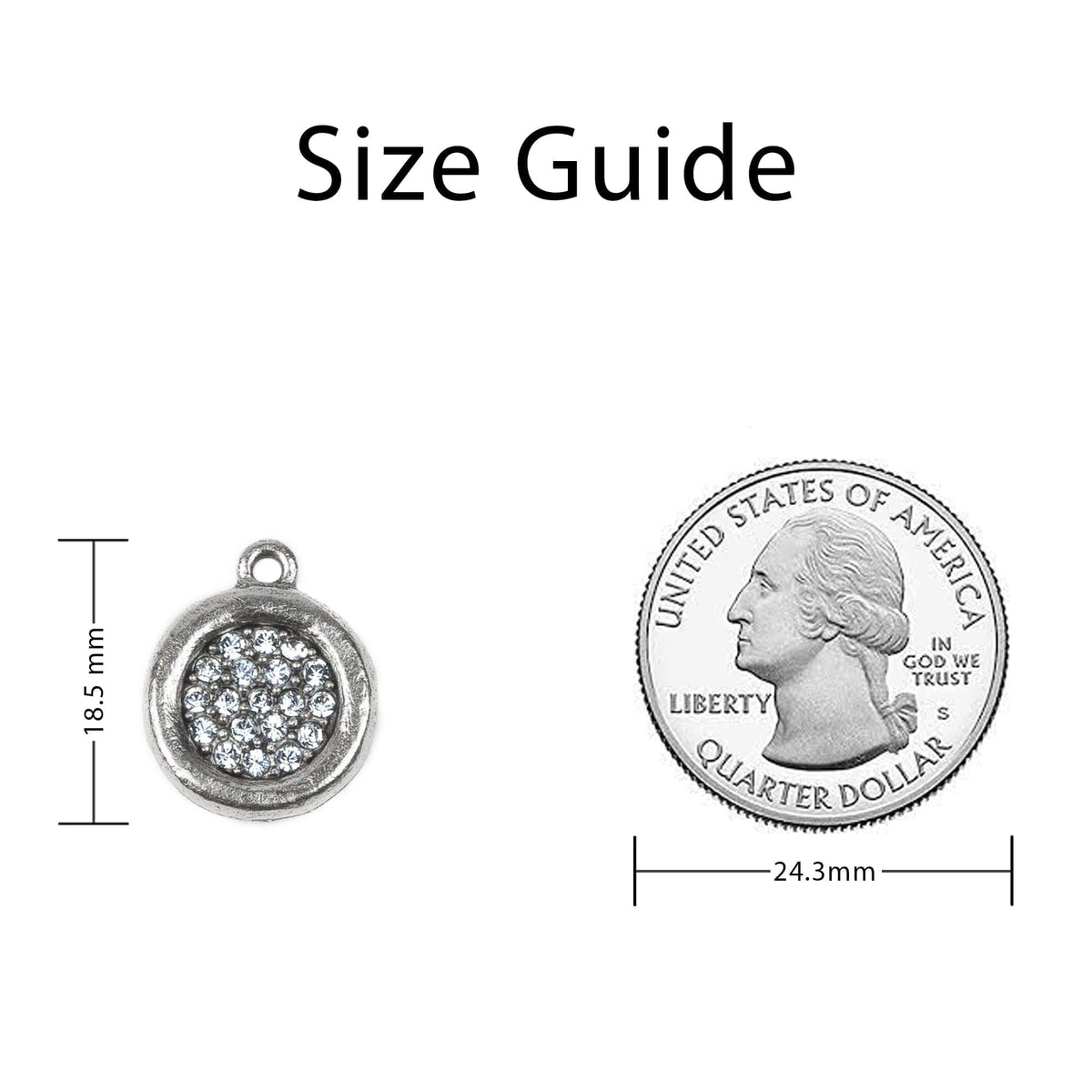 Silver Crystal Disc Charm Sizing Guide