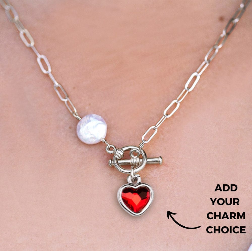 Silversmith silver chain necklace with ruby crystal heart charm