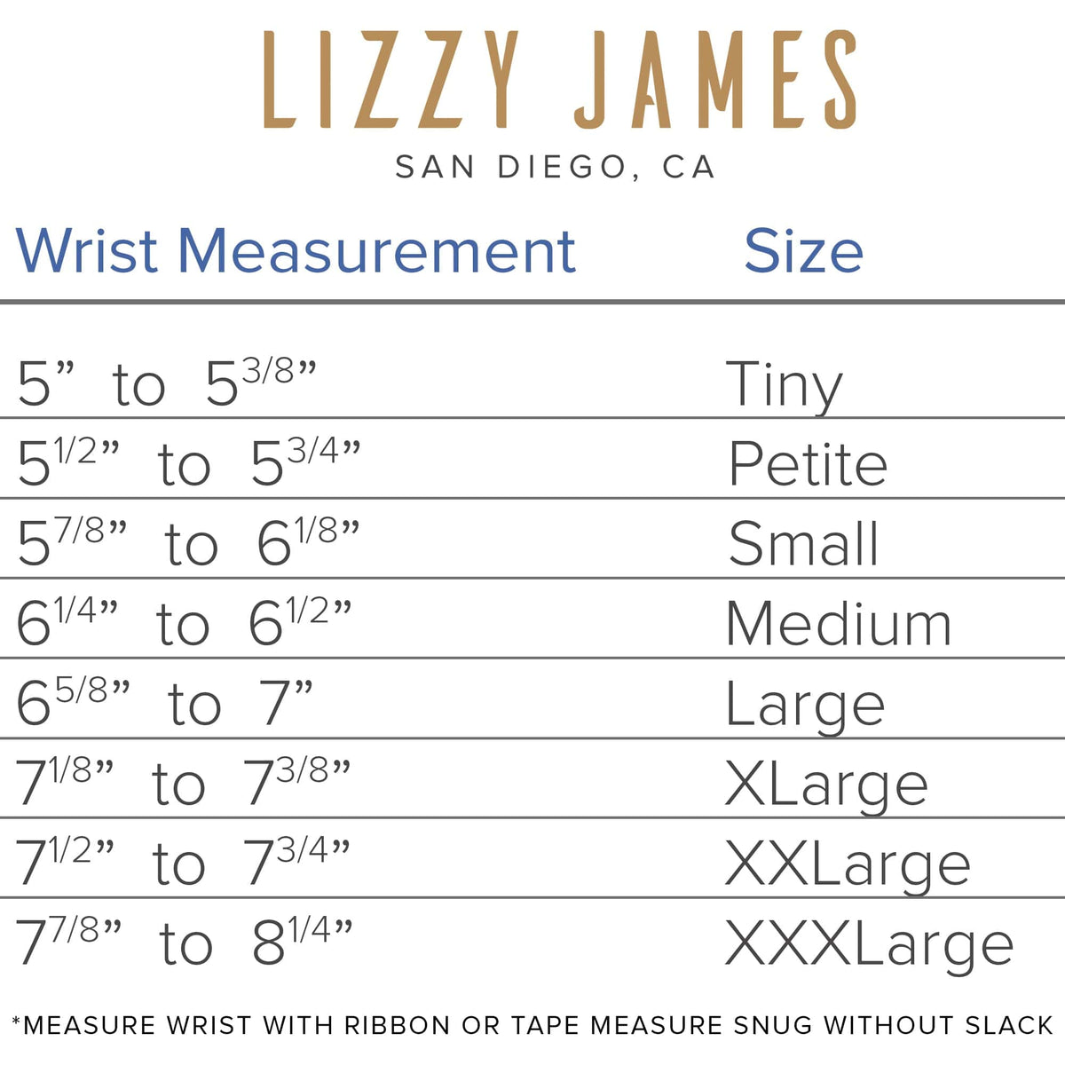 Charlotte Gunmetal Grey Leather Bracelet Size Chart