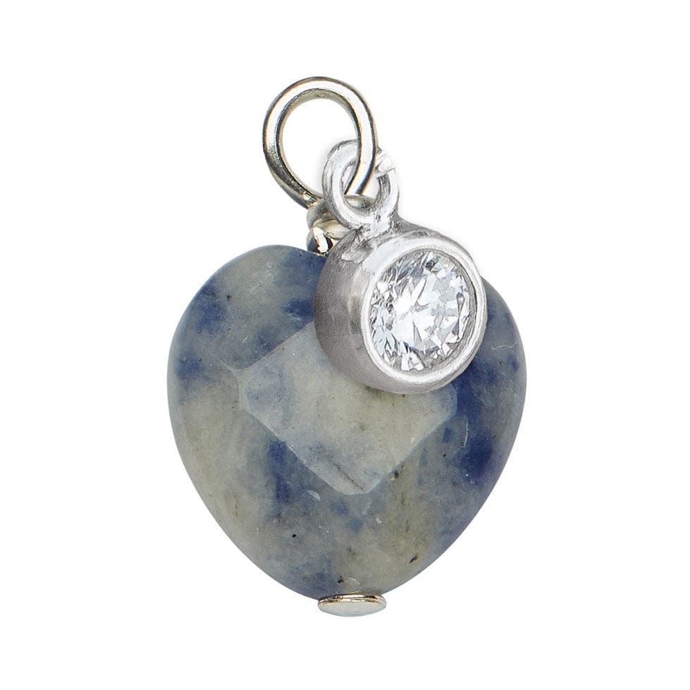 Sodalite Gemstone Heart with Sterling Silver Cubic Zirconia Circle Charm