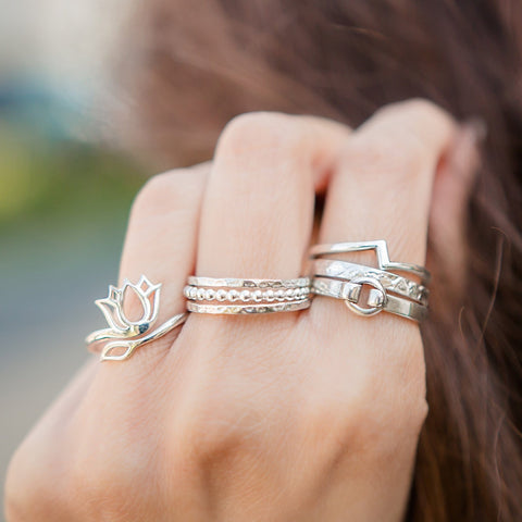 Thin Hammered Band Sterling Silver Ring Lizzy James
