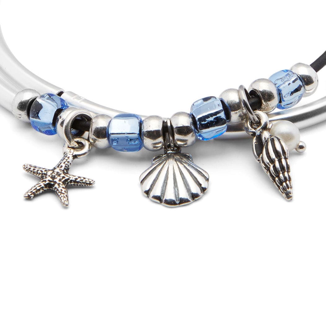 Surfside Adjustable Silver &amp; Leather Bracelet with Nautical Charms
