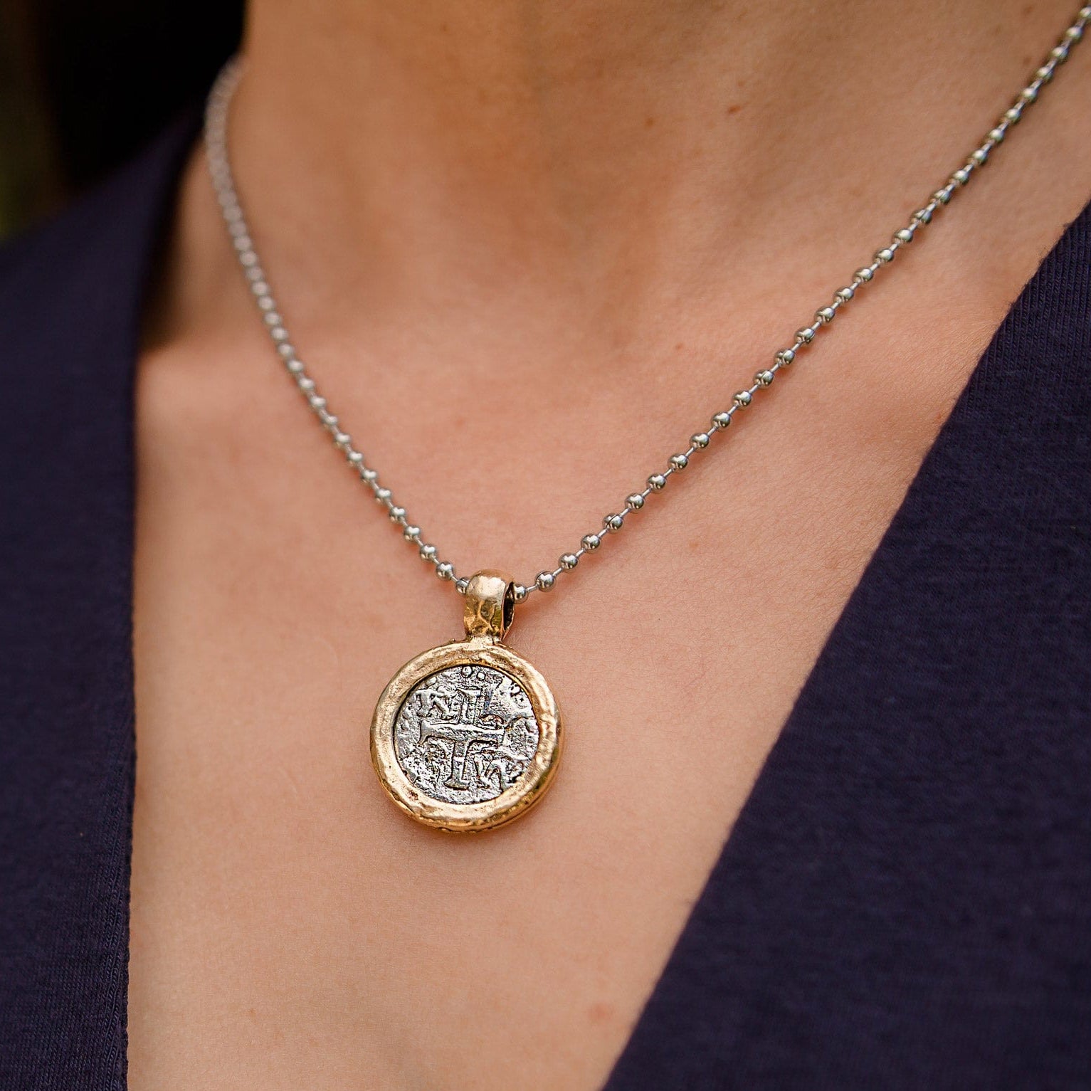 Cross Necklace w Silver Coin Medallion | Adjustable