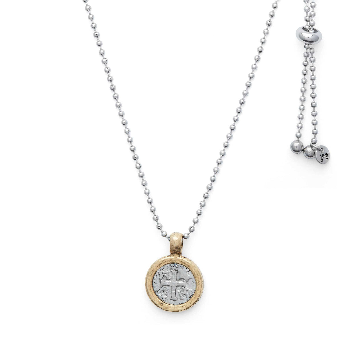 Vintage Medallion Cross on Adjustable Stainless Steel Necklace w Solo Oval Earrings Gift Set