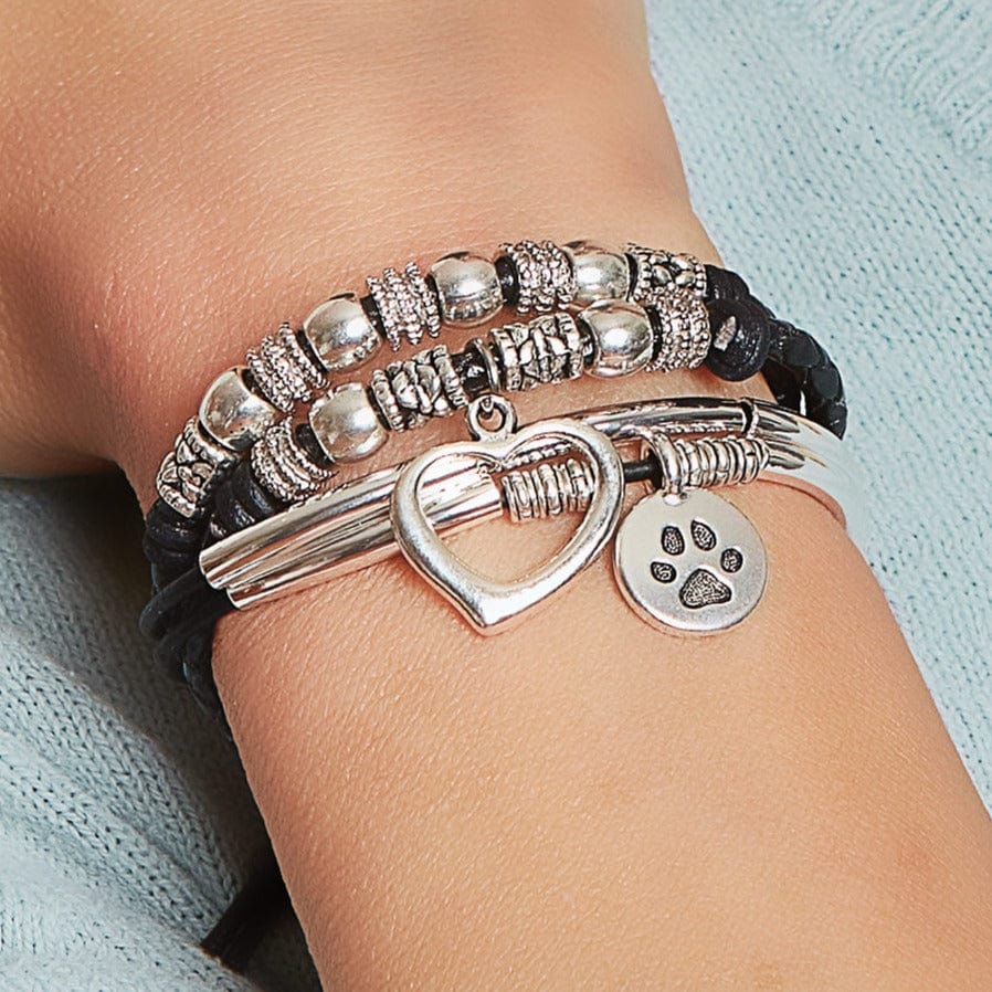 Zoe Silver Bracelet with XL Open Heart and Jovial Paw Charm in Light Blue