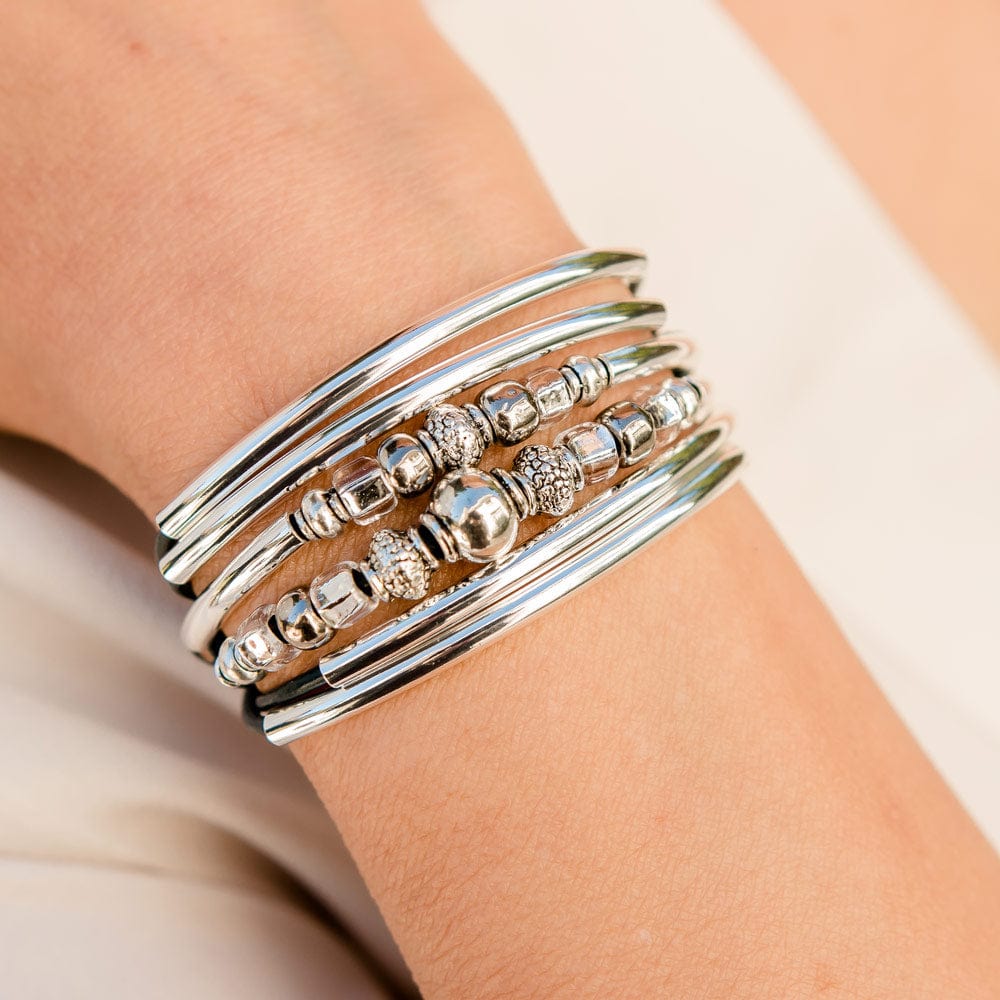 Angela silver and leather wrap bracelet