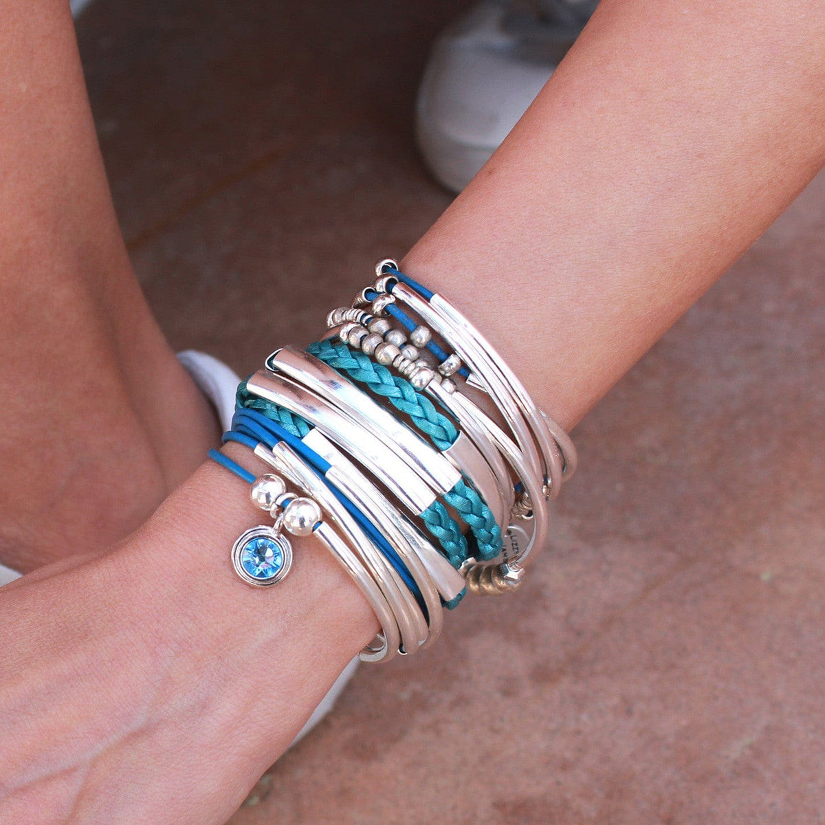 Aquamarine March Birthstone Girlfriend Wrap Stacked with Mini Addison