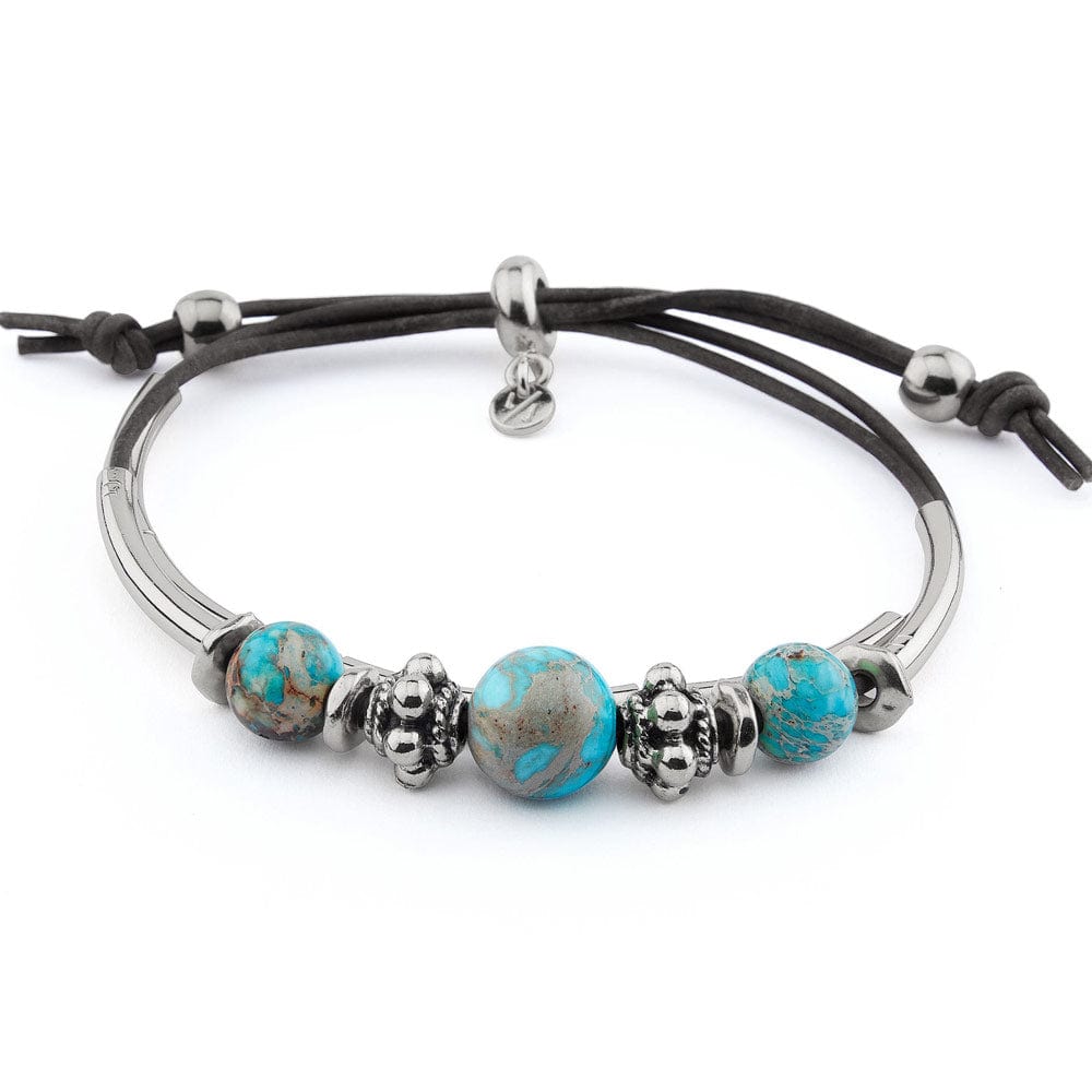 Basil silver and leather adjustable bracelet with turquoise