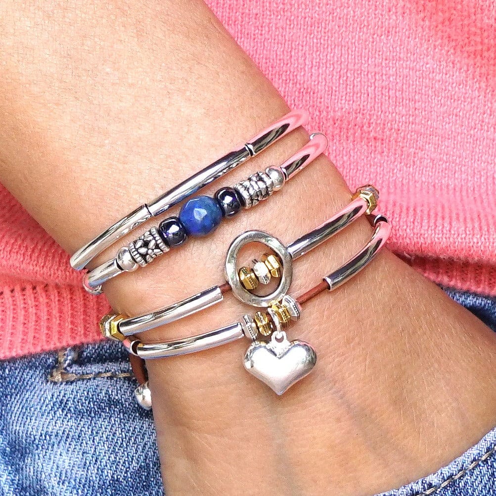 Blue Ocean silver bracelet with Truth Adjustable silver bracelet with sterling silver puffed heart charm