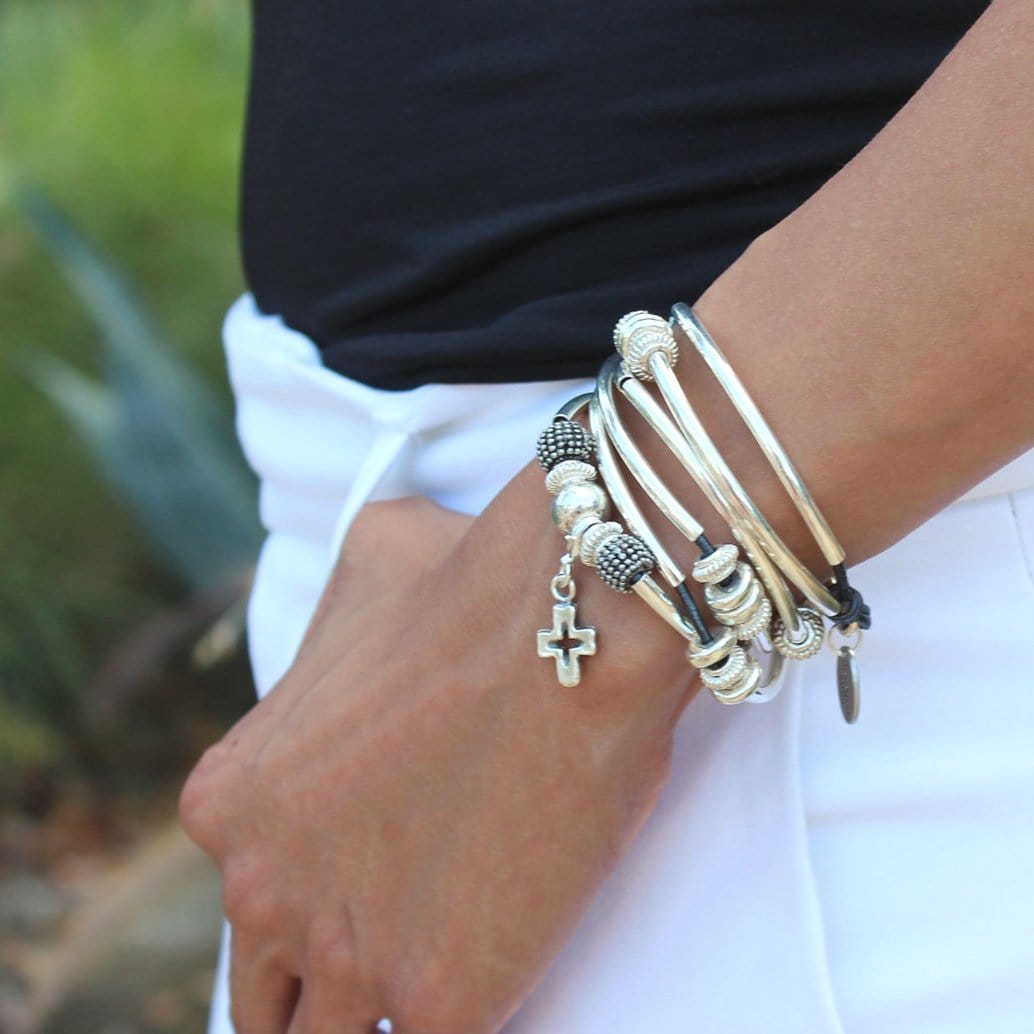 Ginger leather wrap bracelet with open cross charm