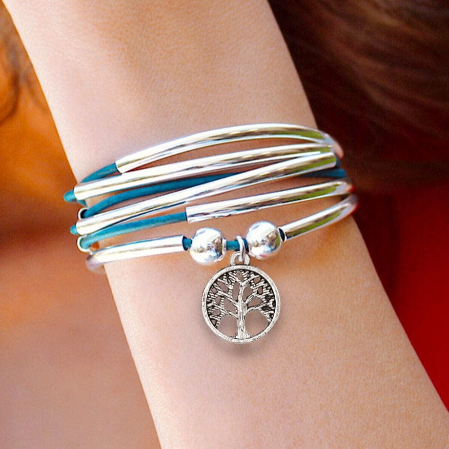 Girlfriend silverplate bracelet with natural blue open tree of life